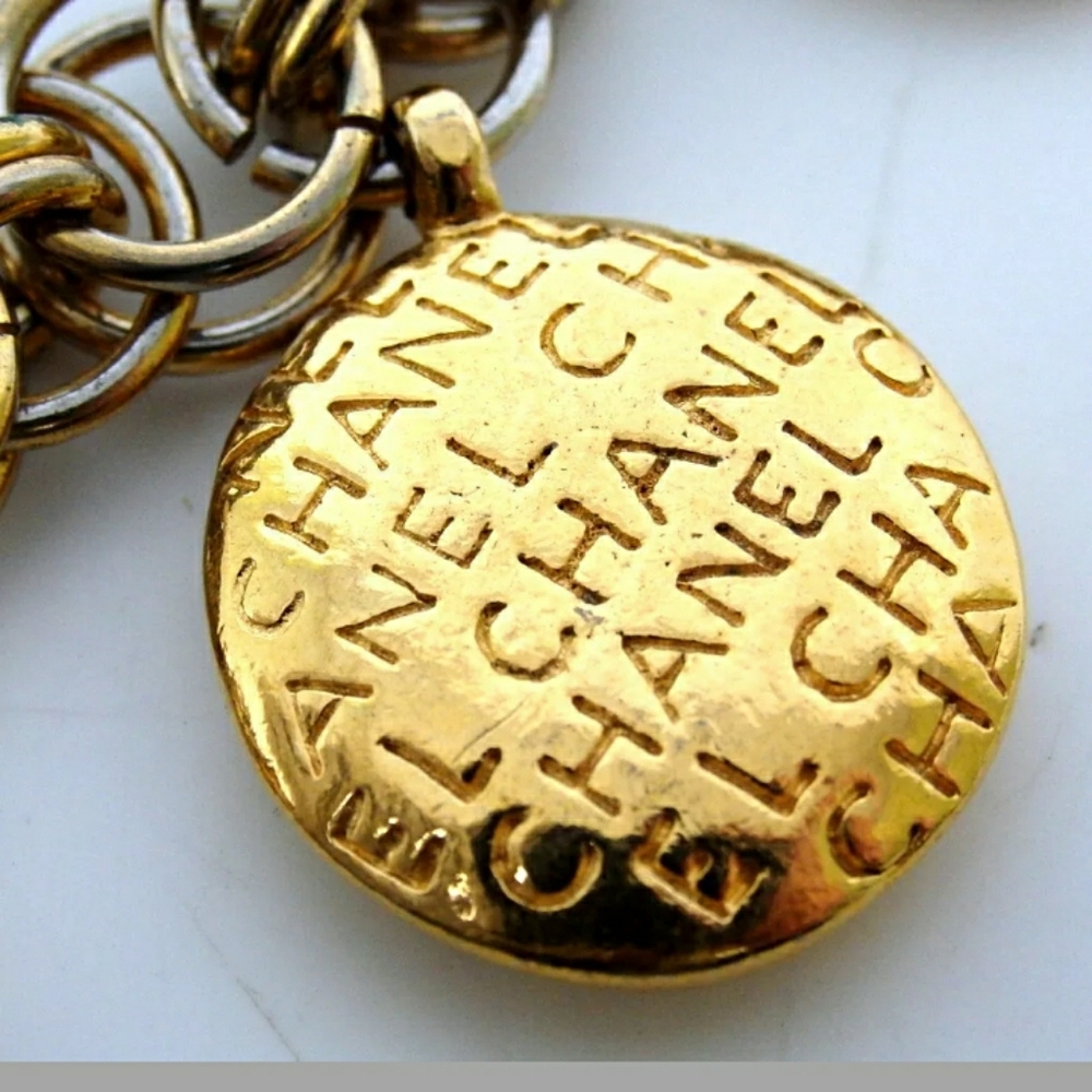 AUTH CHANEL LOGO ICON  VINTAGE BLE RUBBED T METAL - Picture 3 of 8